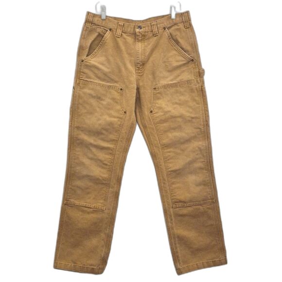 Carhartt Double Knee Utility Work Pant Mens 35x32 Tan Relaxed Fit Canvas Cargo - Picture 1 of 13